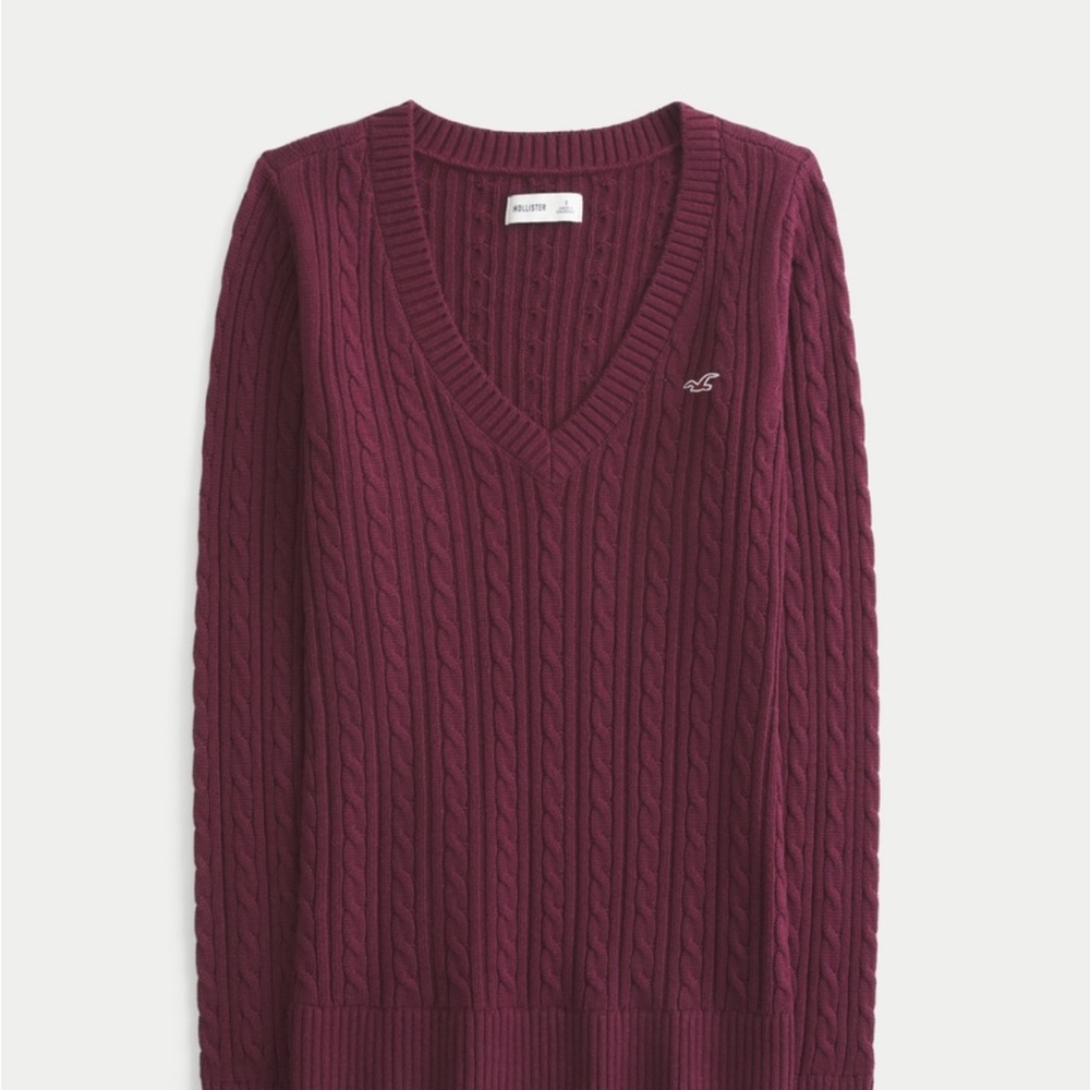 Icon Hollister Women's Deep Red V-Neck Sweater